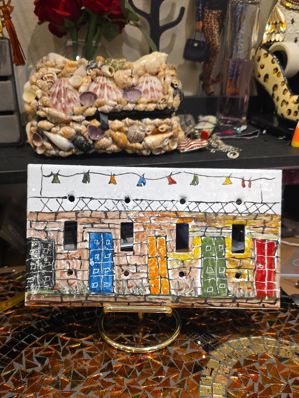 Vintage White Decorative Wall Plate with Multicolor Doors